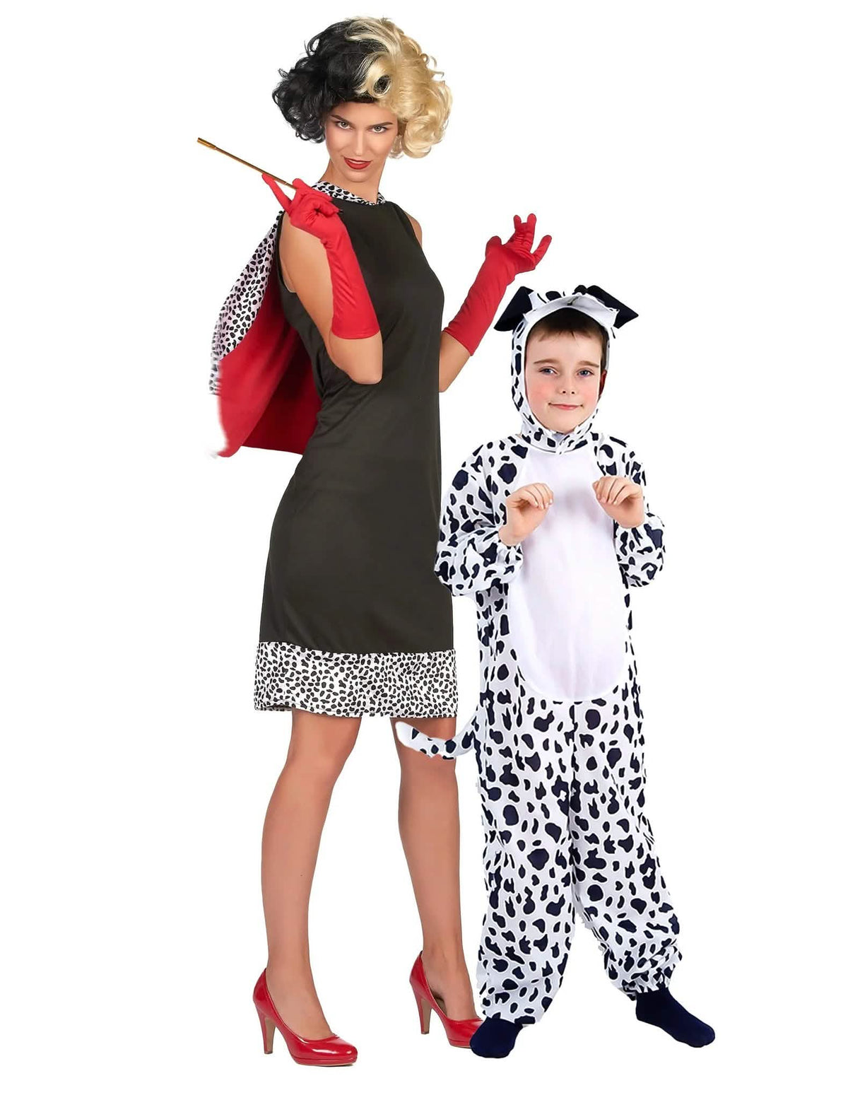 Costum de cuplu femeie crudă și dalmațian mamă și fiu