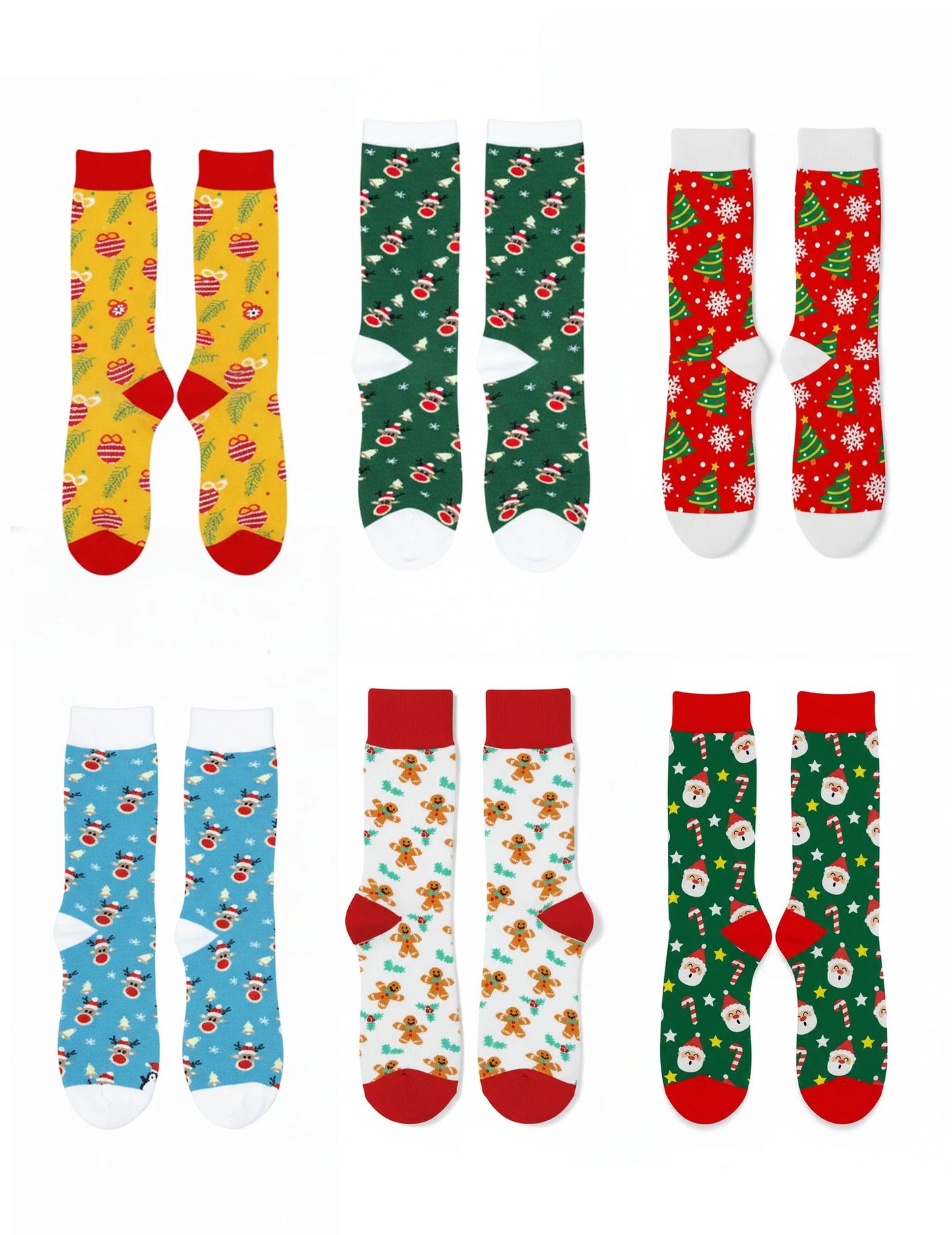 Lot 6 paires de chaussettes de Noël motifs festifs adulte