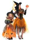 Costum de cuplu vrăjitoare portocalie mamă și fiică de Halloween