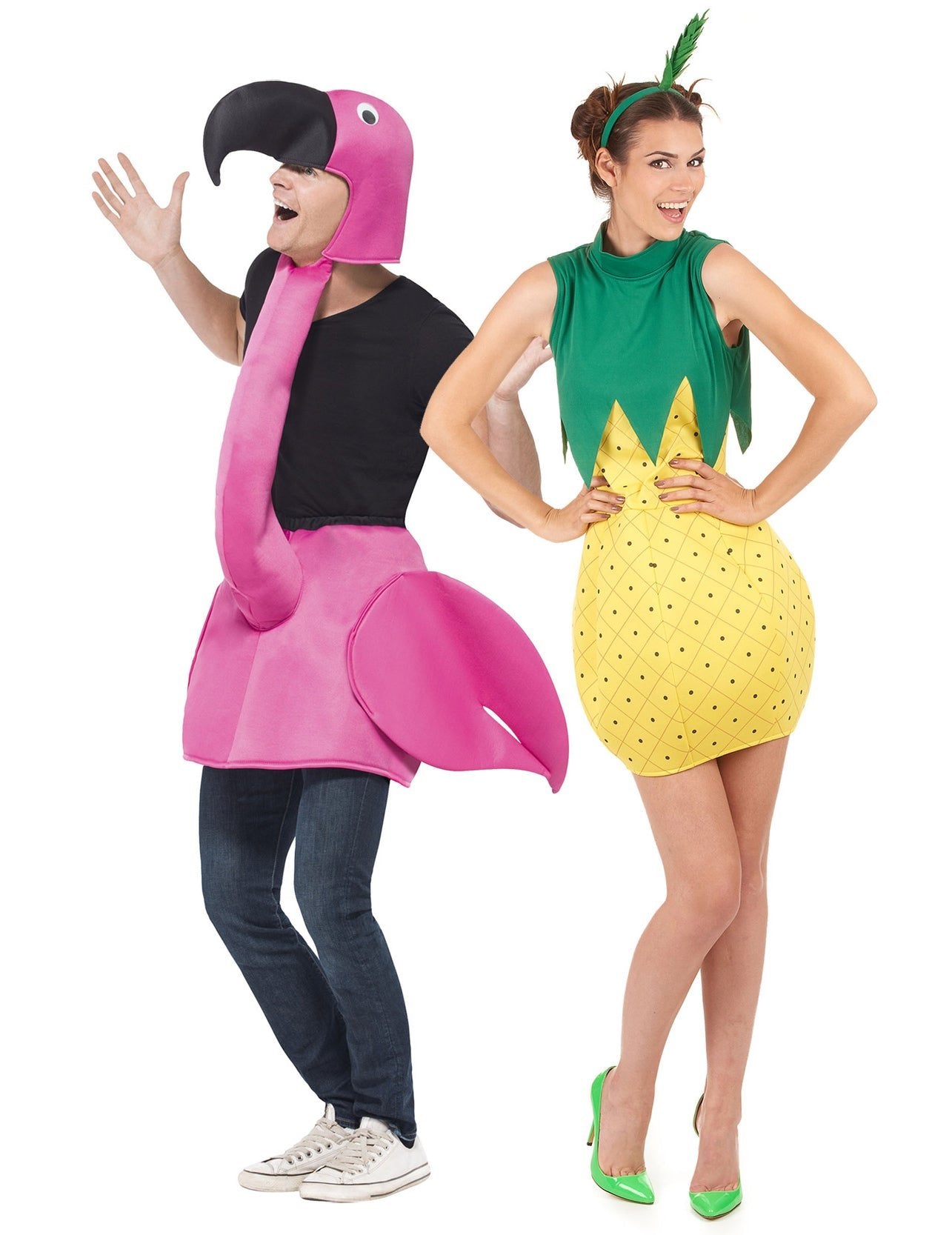 Costume de cuplu Flamingo roz și Ananas