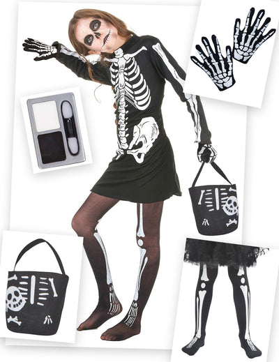 Pachet costum schelet de Halloween pentru fată