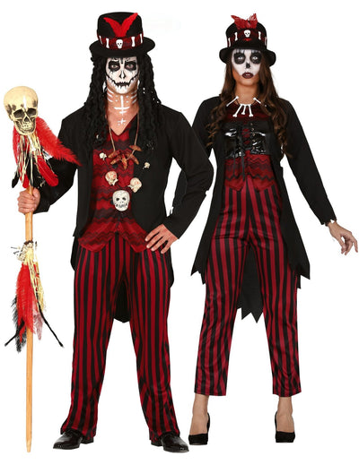 Costum de cuplu vrăjitor voodoo în dungi pentru adulți