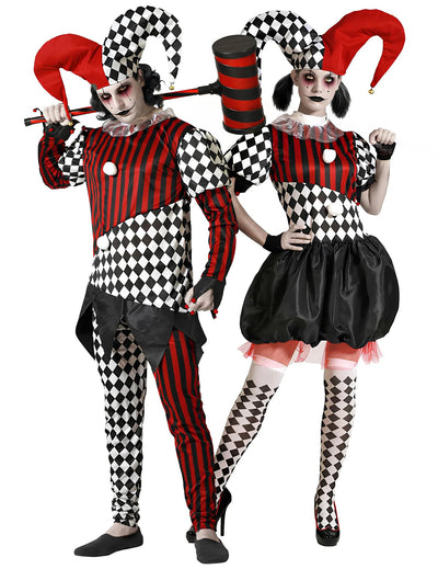 Costum de cuplu Arlechin înspăimântător pentru adulți, Halloween