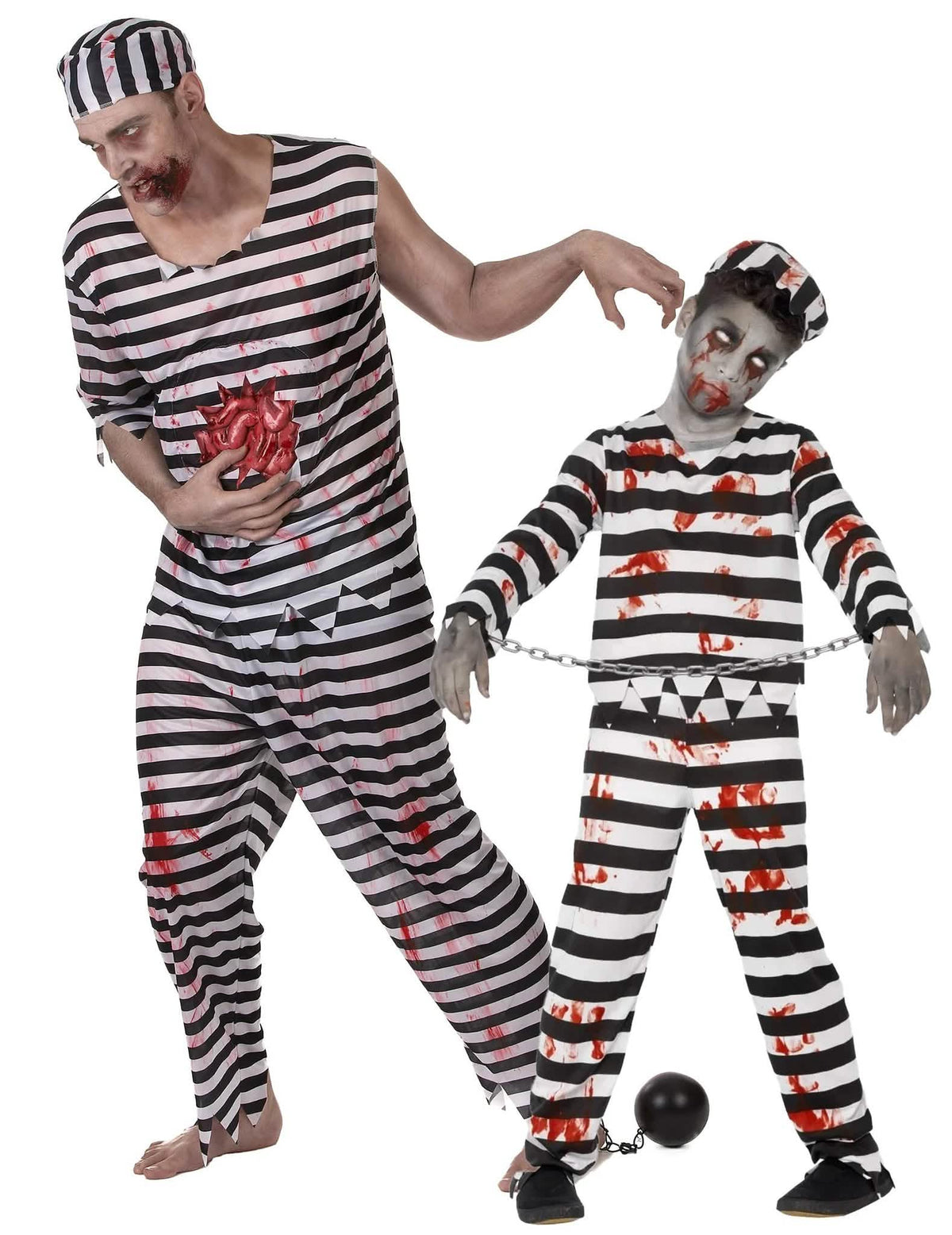 Costum de cuplu de prizonier zombie înfricoșător tată și fiu de Halloween