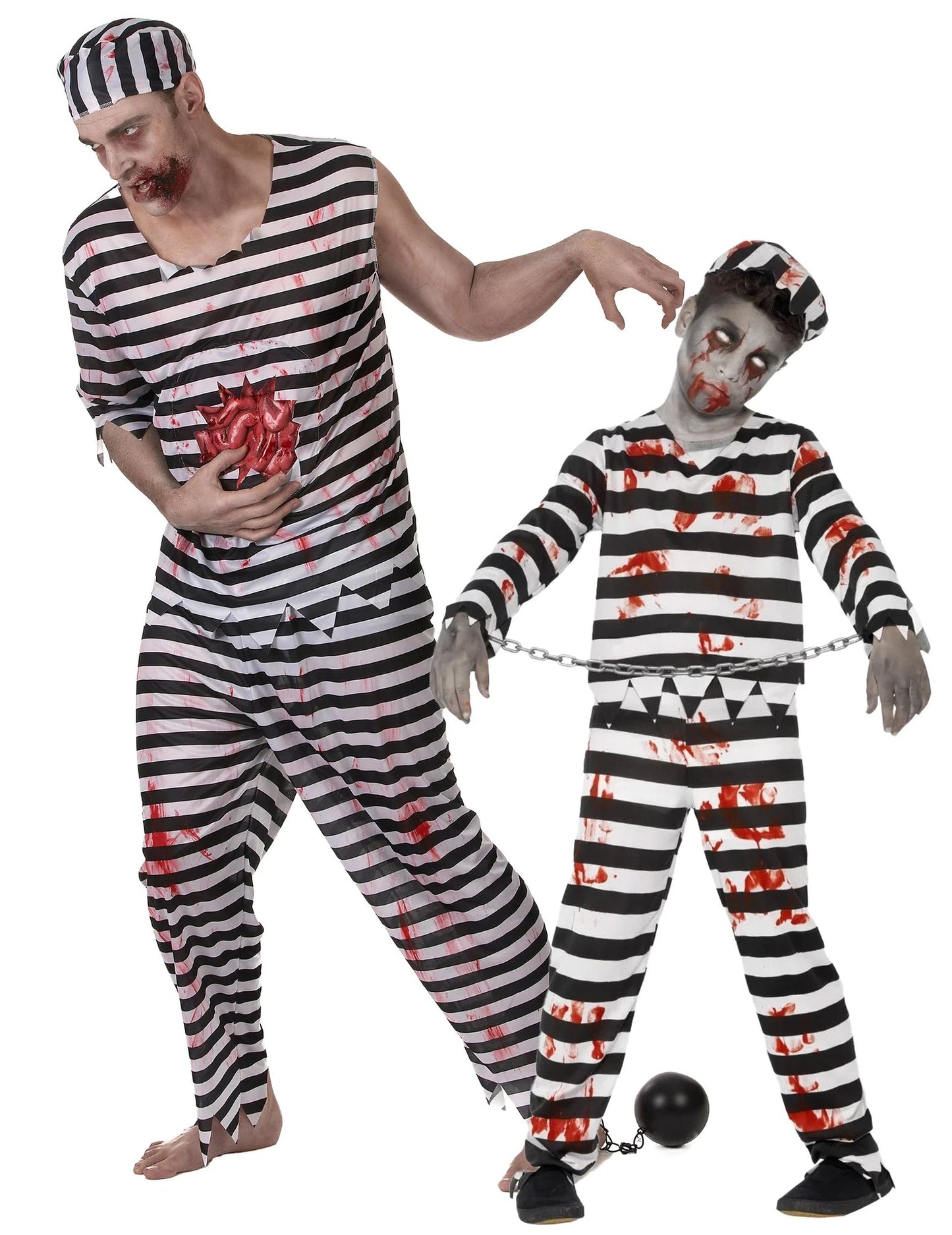 Costum de cuplu de prizonier zombie înfricoșător tată și fiu de Halloween