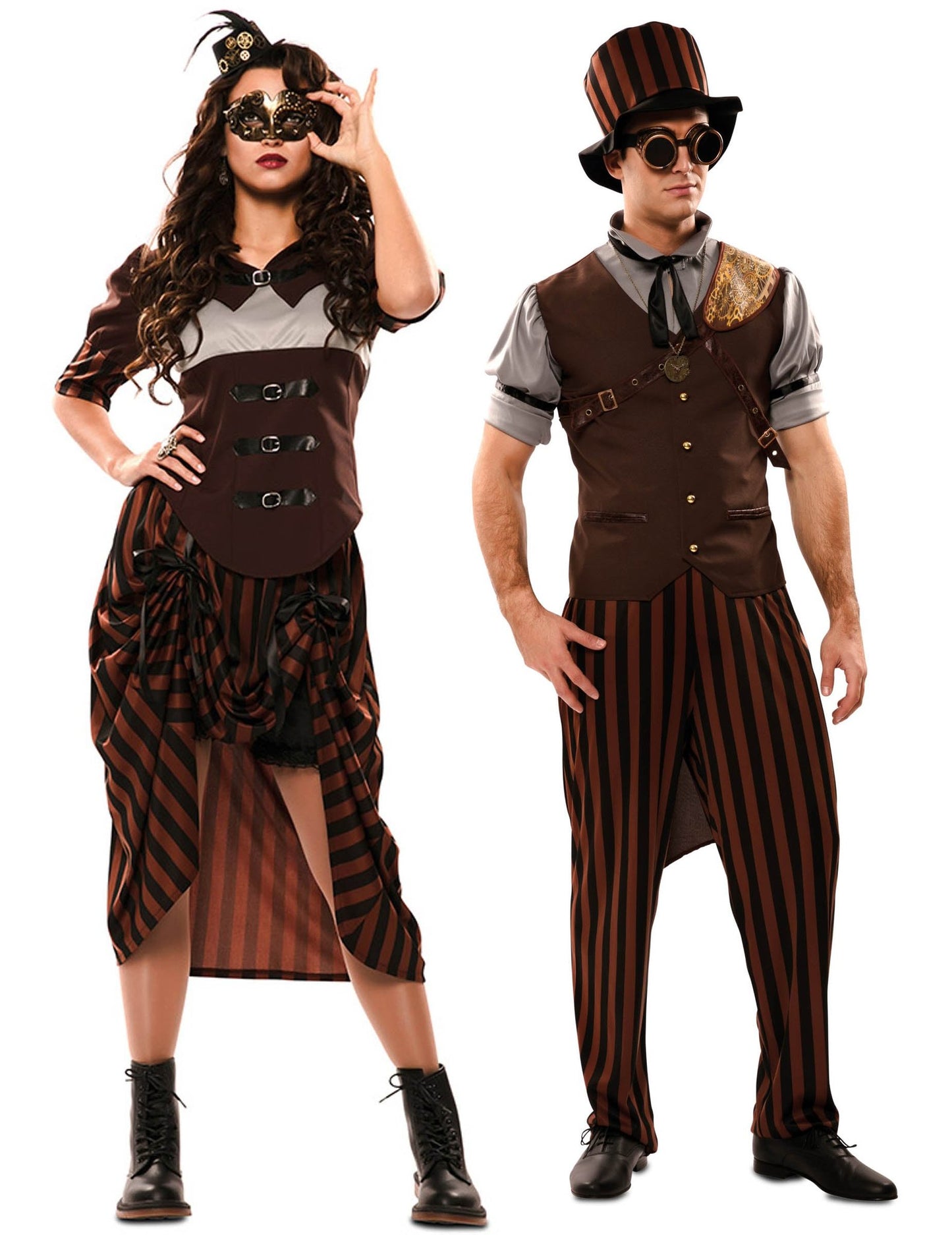 Costum de cuplu steampunk maro pentru adulți