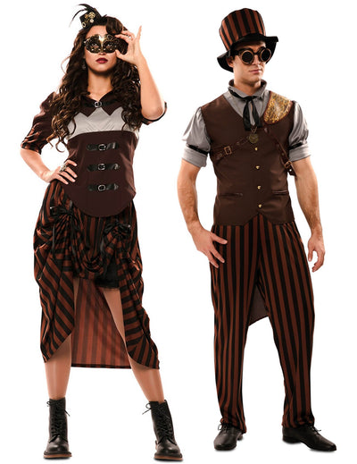 Costum de cuplu steampunk maro pentru adulți