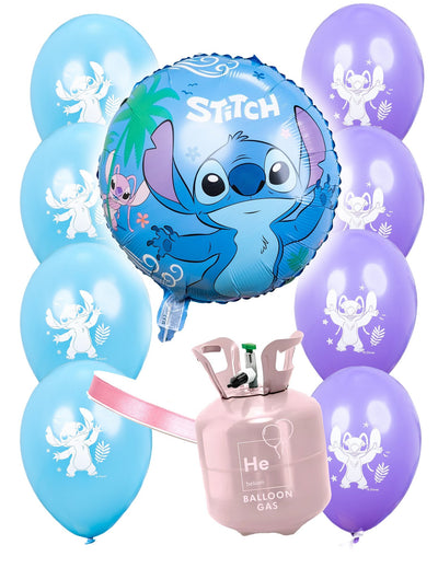 Kit butelie cu heliu cu 9 baloane Stitch™ și panglică