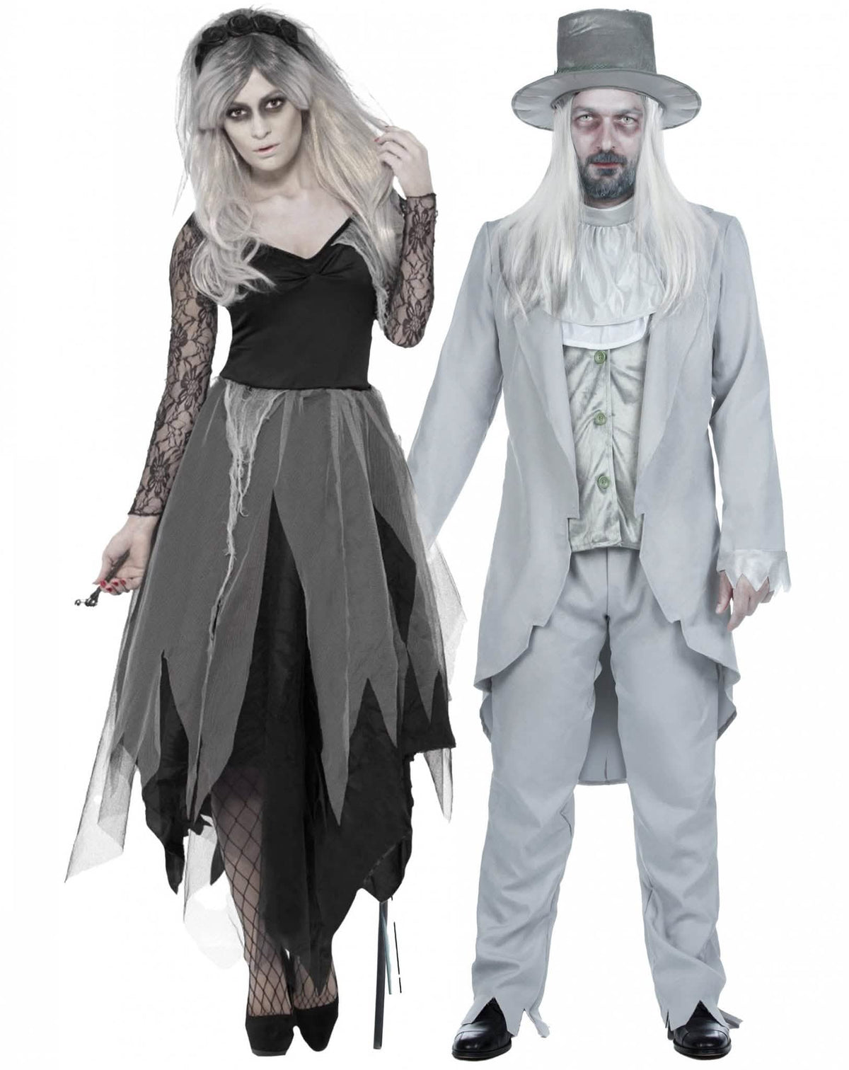 Costum de cuplu mire și mireasă fantome de Halloween pentru adulți