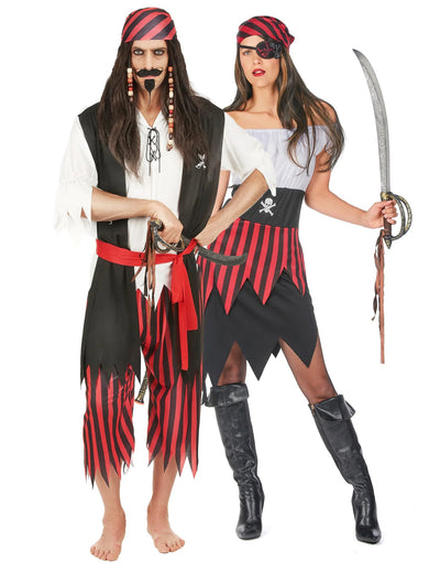 Costum de cuplu pirate corsar dantelat pentru adulți