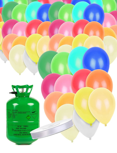 Kit de butelie cu heliu cu 50 de baloane multicolore și panglică