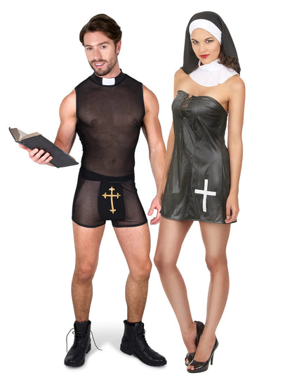 Déguisement de couple prêtre et nonne sexy adulte