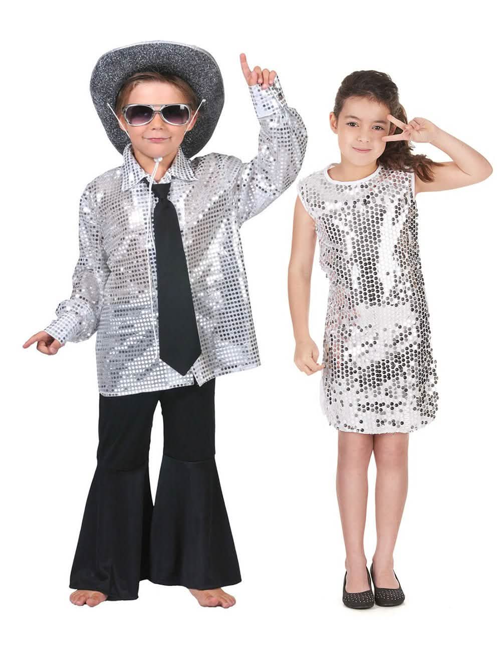 Costum de cuplu disco argintiu pentru copii