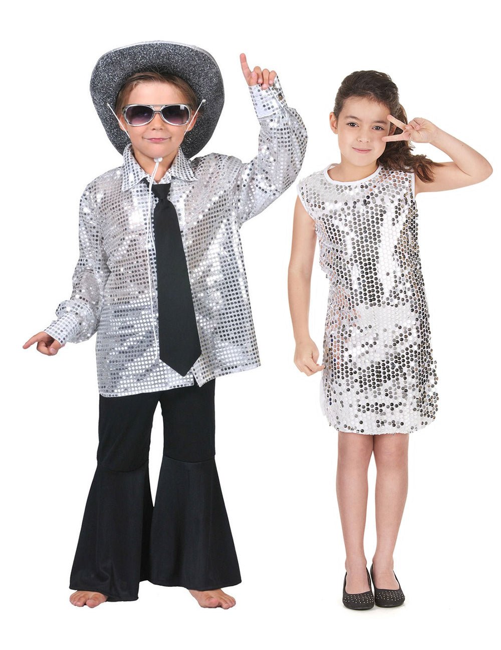 Costum de cuplu disco argintiu pentru copii