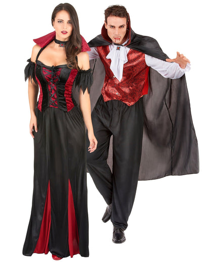 Costum de cuplu vampir liliac roșu de Halloween pentru adulți