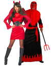 Costum de cuplu diavoliță și diavol demonic roșu de Halloween pentru adulți