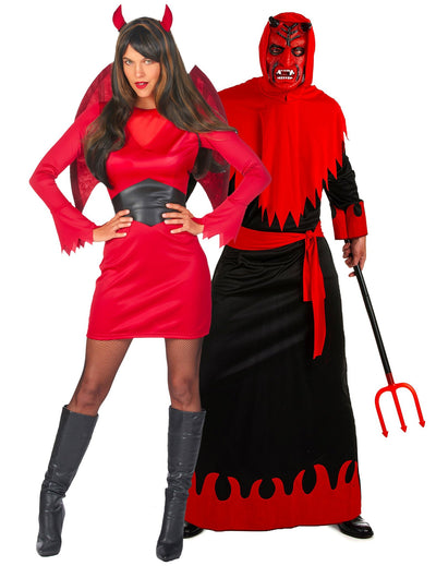 Costum de cuplu diavoliță și diavol demonic roșu de Halloween pentru adulți
