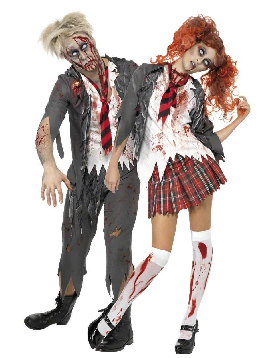 Déguisări de cuplu de elevi zombi Halloween