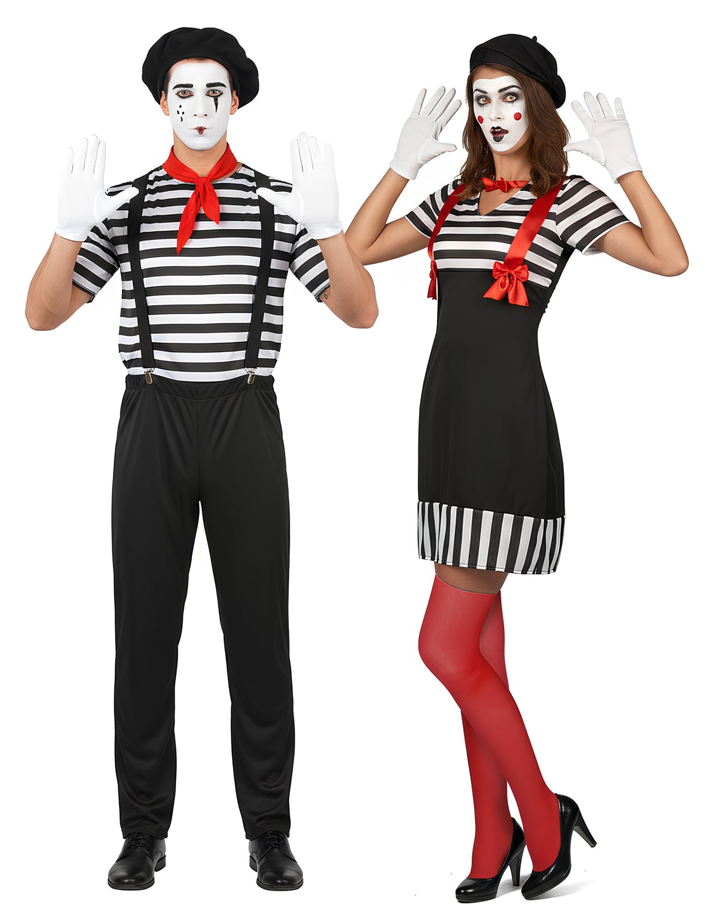 Costum de mim alb-negru pentru adult, cuplu