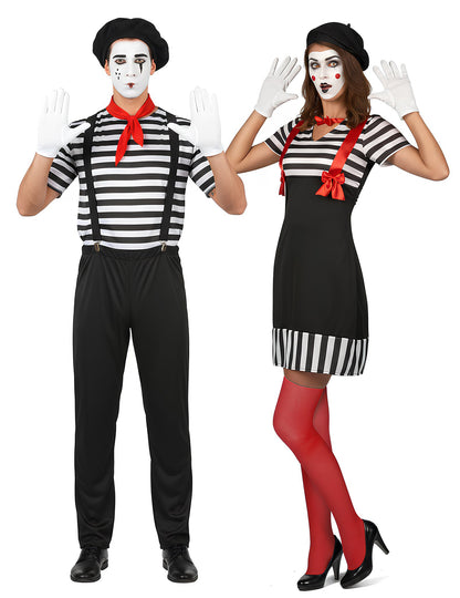 Costum de mim alb-negru pentru adult, cuplu