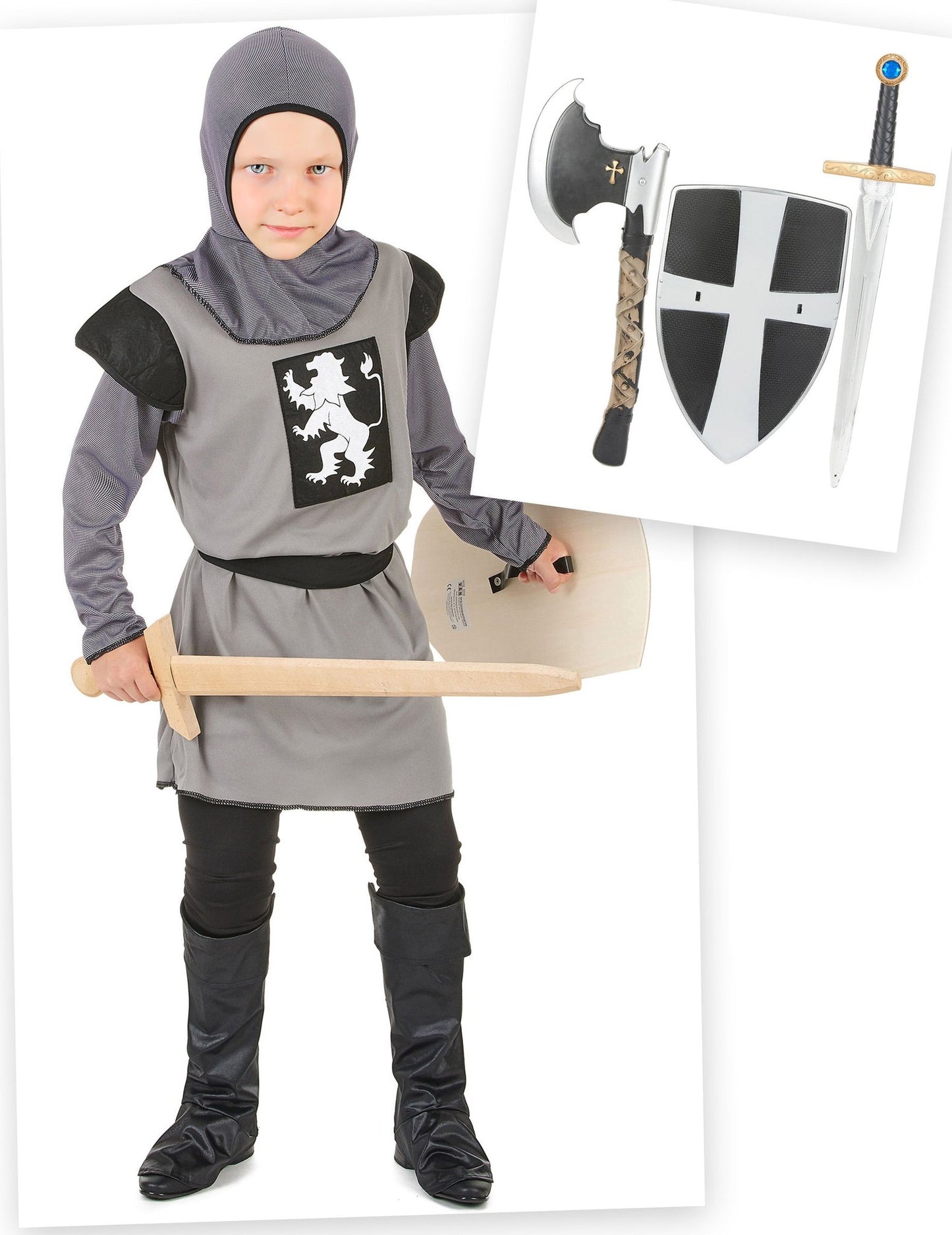 Pachet costum de cavaler pentru băiat cu accesorii