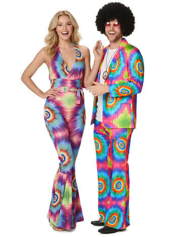 Costum de cuplu hippie psihedelic pentru adult
