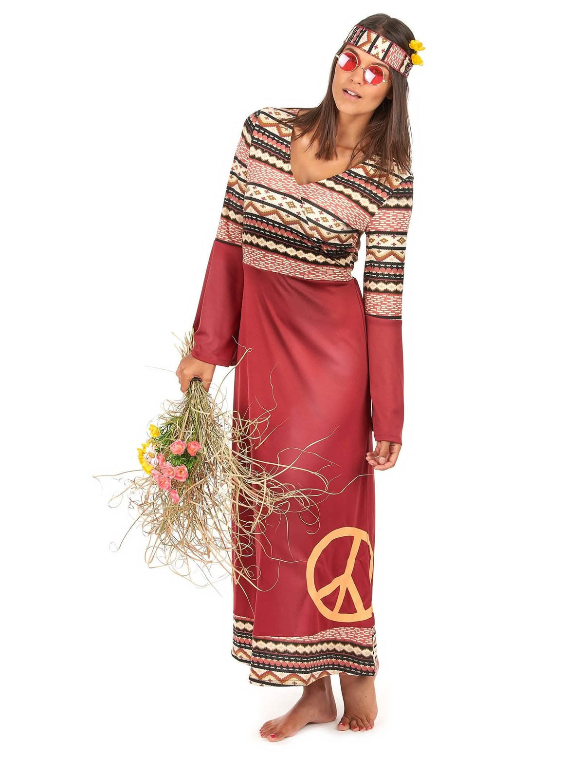 Costum de cuplu hippie bordo pentru adulți