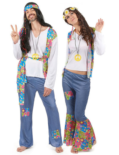 Costum de cuplu hippie colorat pentru adulți