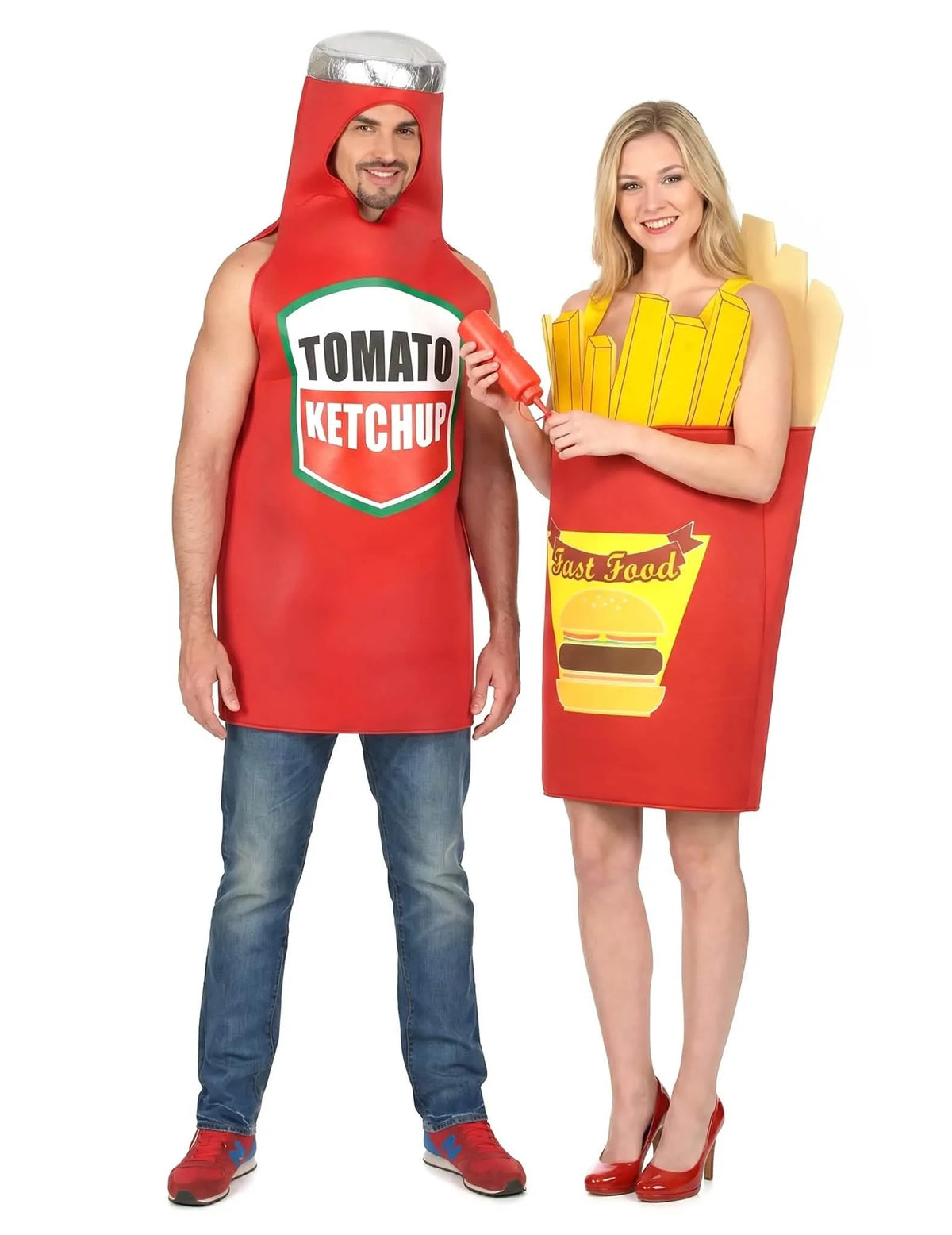 Costum de cuplu cartofi prăjiți și ketchup pentru adulți