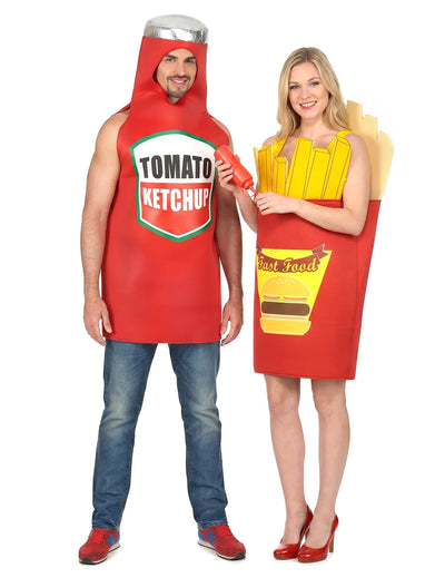 Costum de cuplu cartofi prăjiți și ketchup pentru adulți