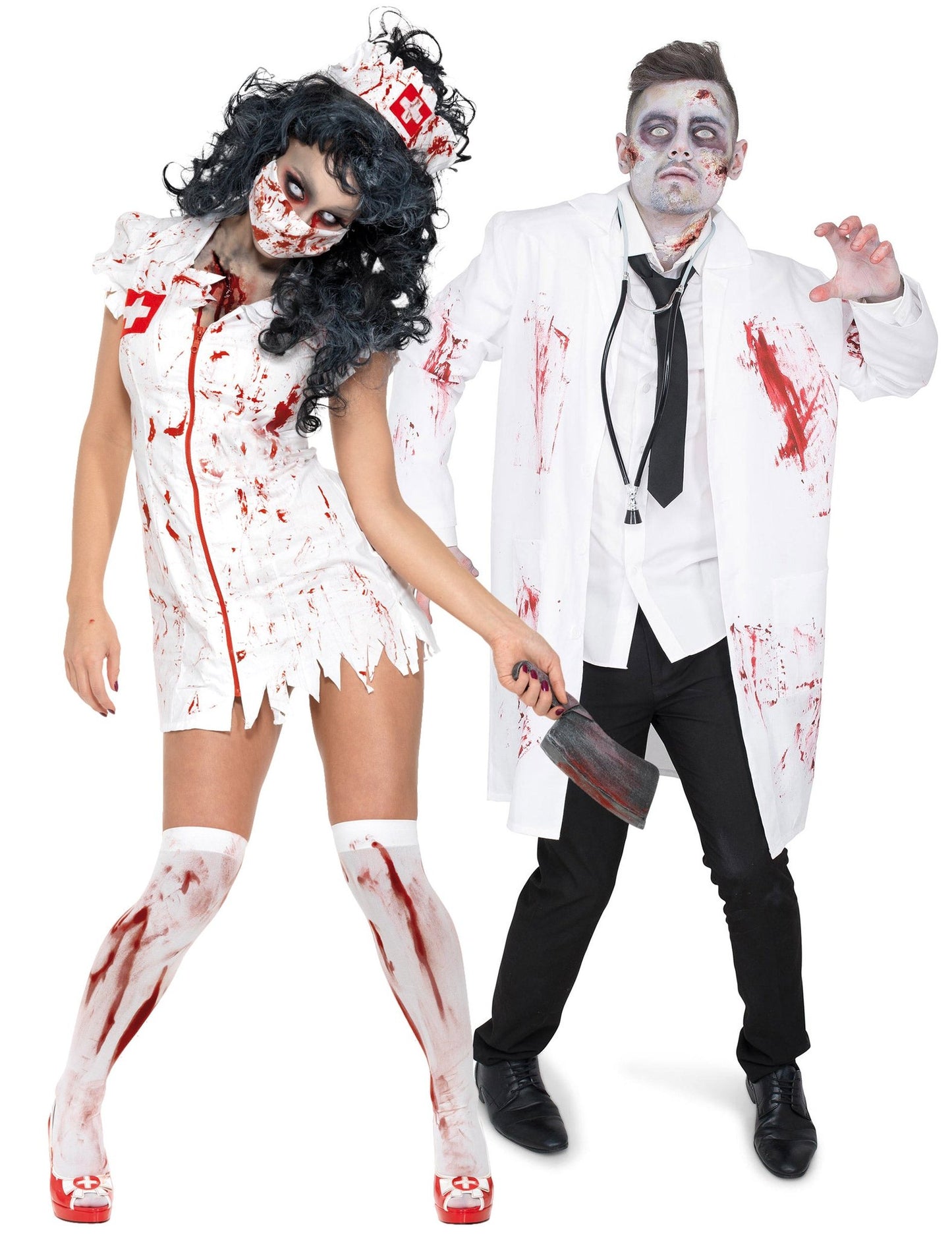 Costum de cuplu doctor și asistentă zombie de Halloween pentru adulți