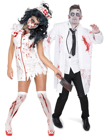 Costum de cuplu doctor și asistentă zombie de Halloween pentru adulți