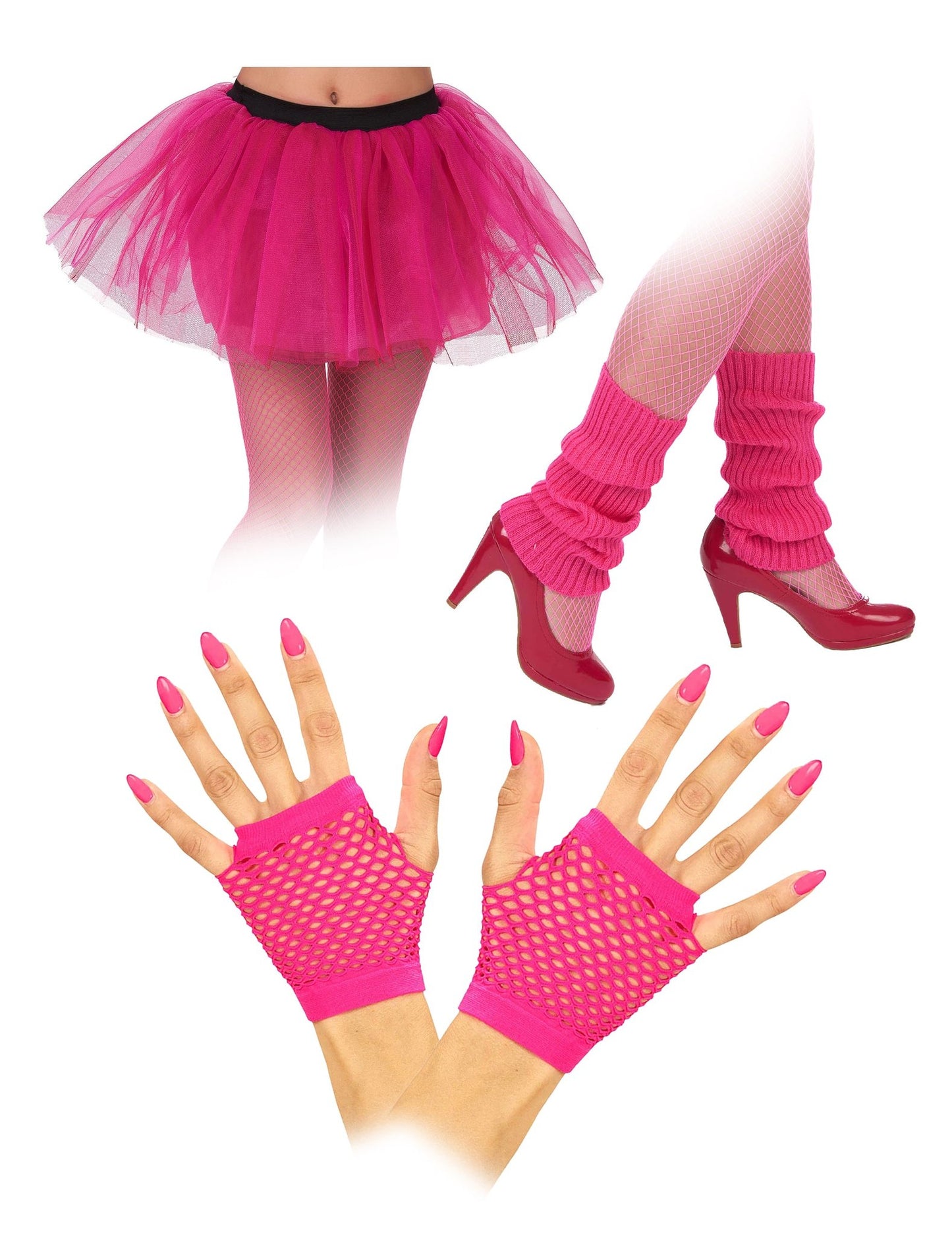 Kit de accesorii roz fluorescent anii 80 pentru adulți