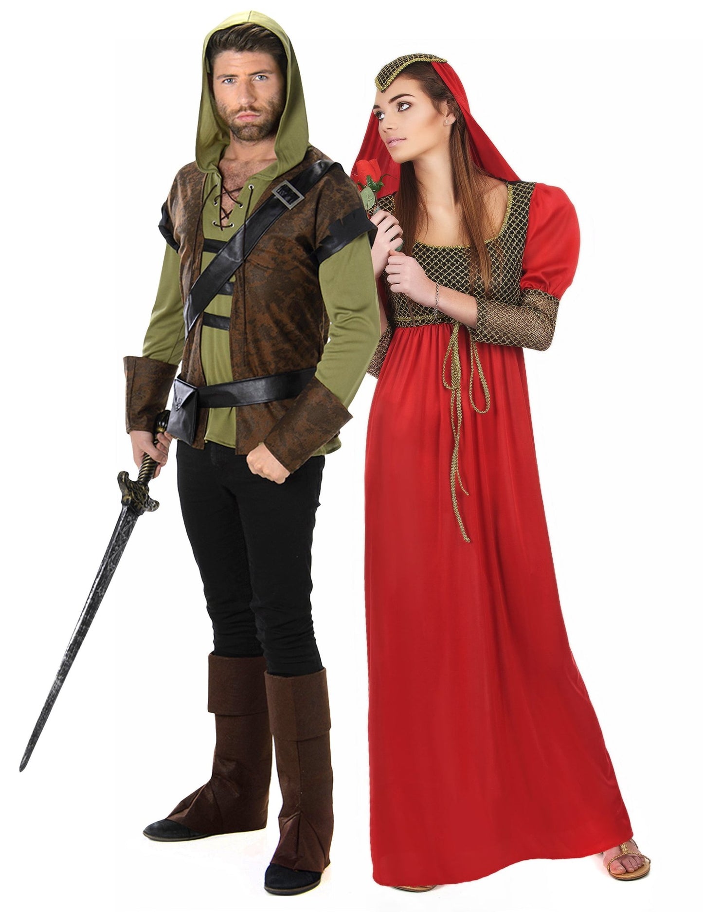 Costum de cuplu bărbat al pădurii și prințesă medievală