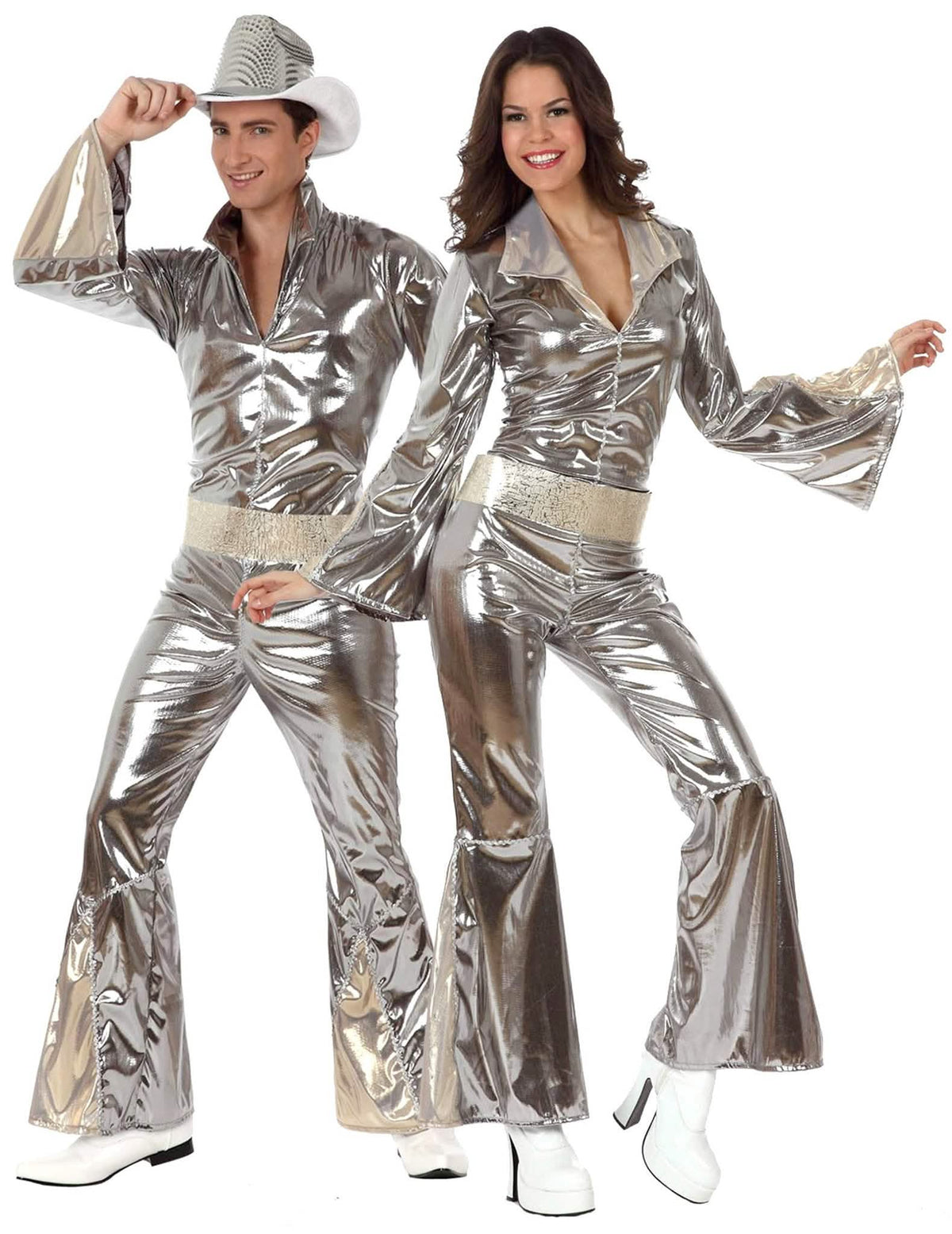 Costum de cuplu disco argintiu pentru adulți