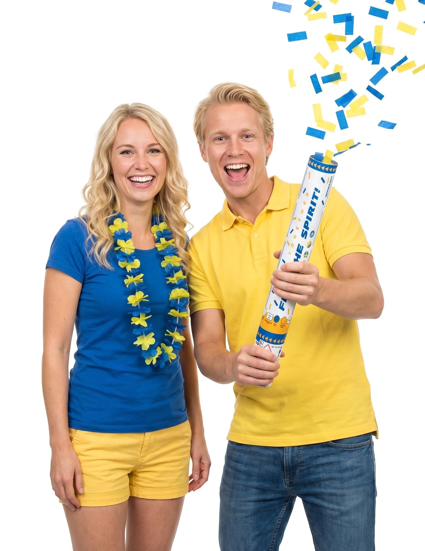 Set suporter Suedia: colier hawaian și tun de confetti