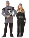 Costum de cuplu medieval gri și negru pentru adulți