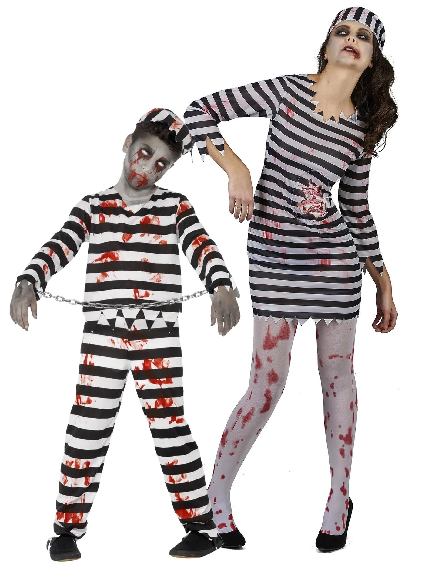 Déguisement de couple prisonnier zombie mère et fils Halloween