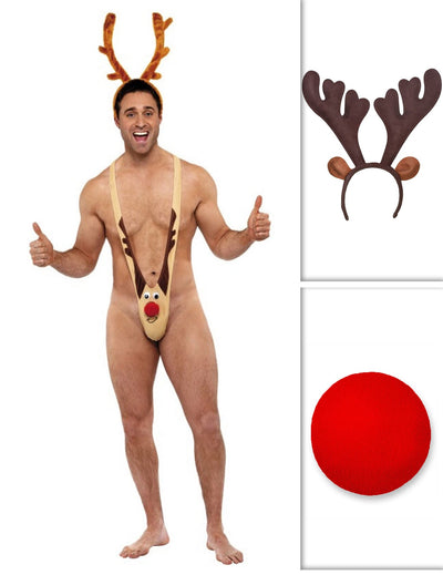 Pachet costum mankini ren de Crăciun