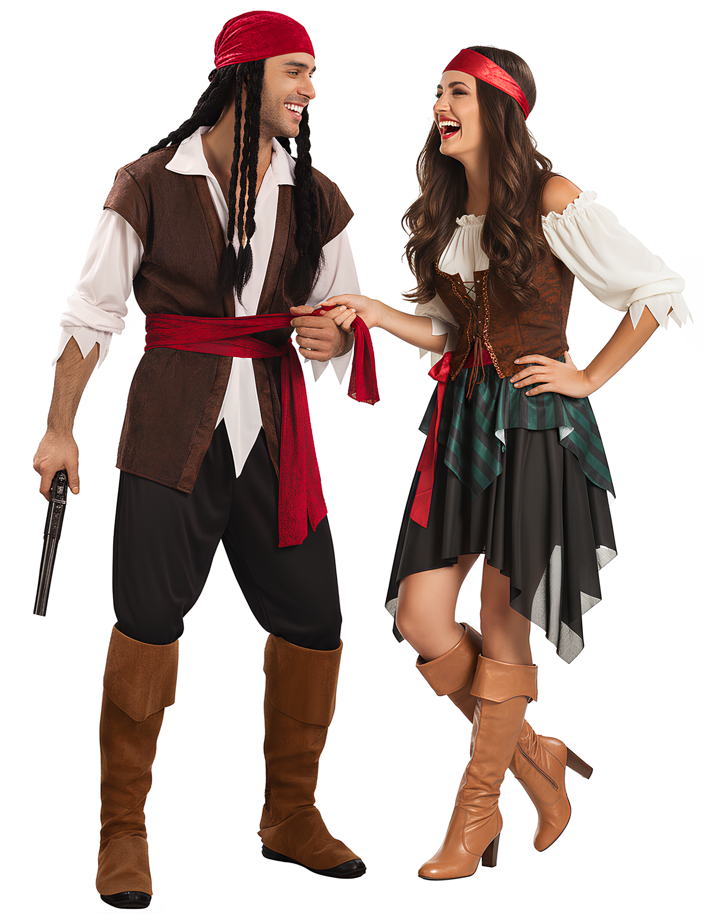 Costum de cuplu de pirat în dungi