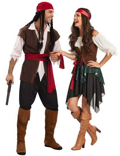 Costum de cuplu de pirat în dungi
