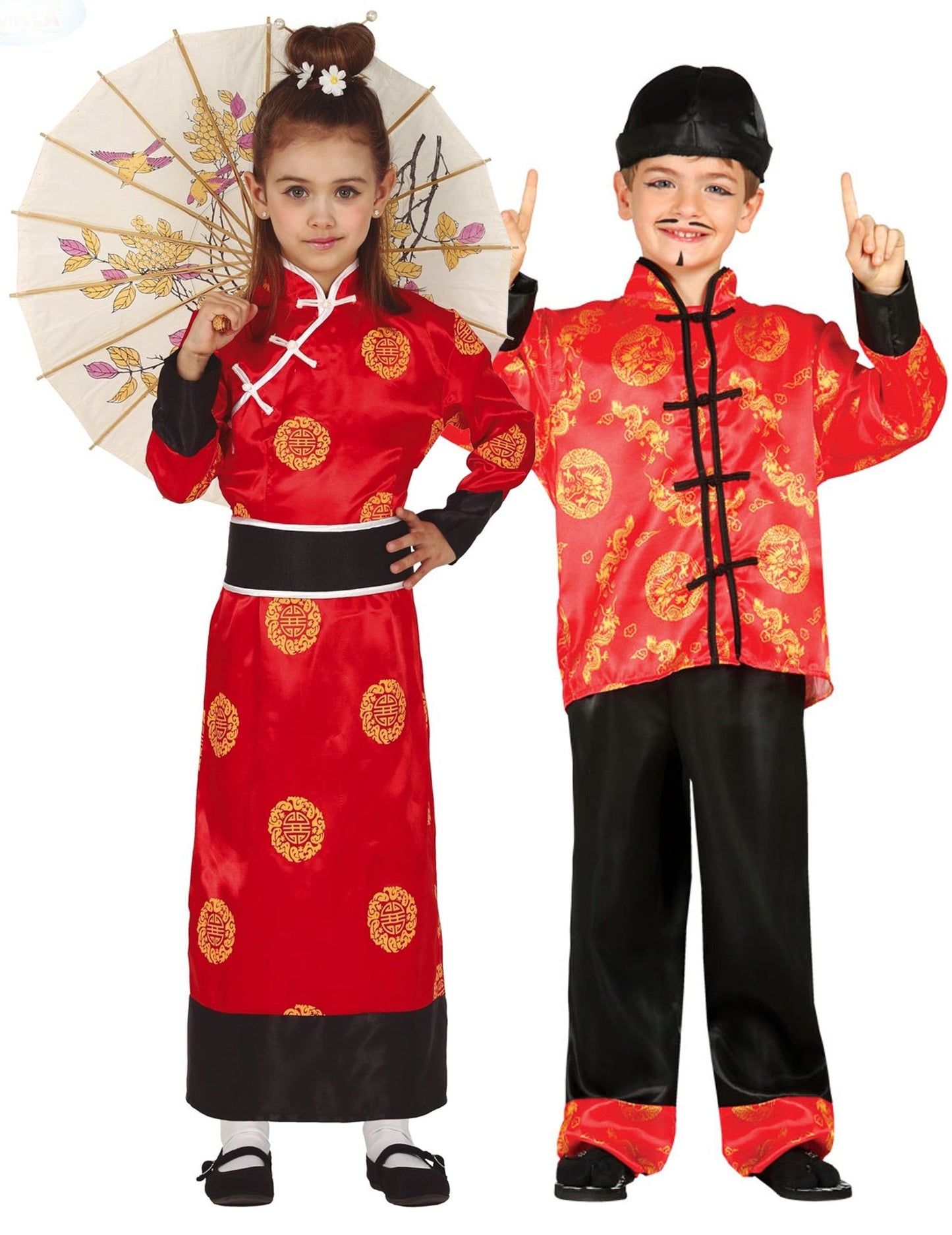 Costum de cuplu chinezesc roșu pentru copii