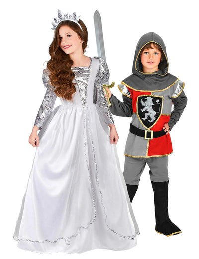 Déguisement de couple chevalier et princesse voilage enfant