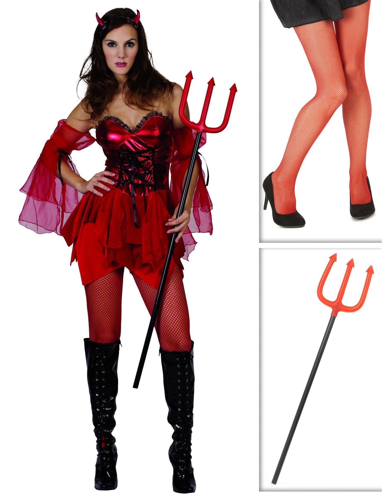 Pachet costum de diablesă pentru femei cu colanți și furcă de Halloween