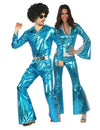 Costum de cuplu disco albastru strălucitor pentru adulți