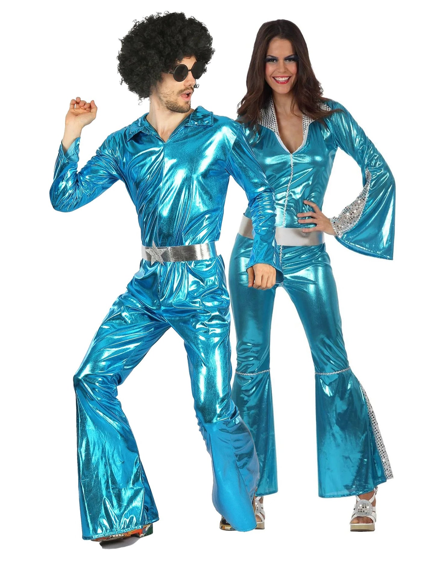Costum de cuplu disco albastru strălucitor pentru adulți