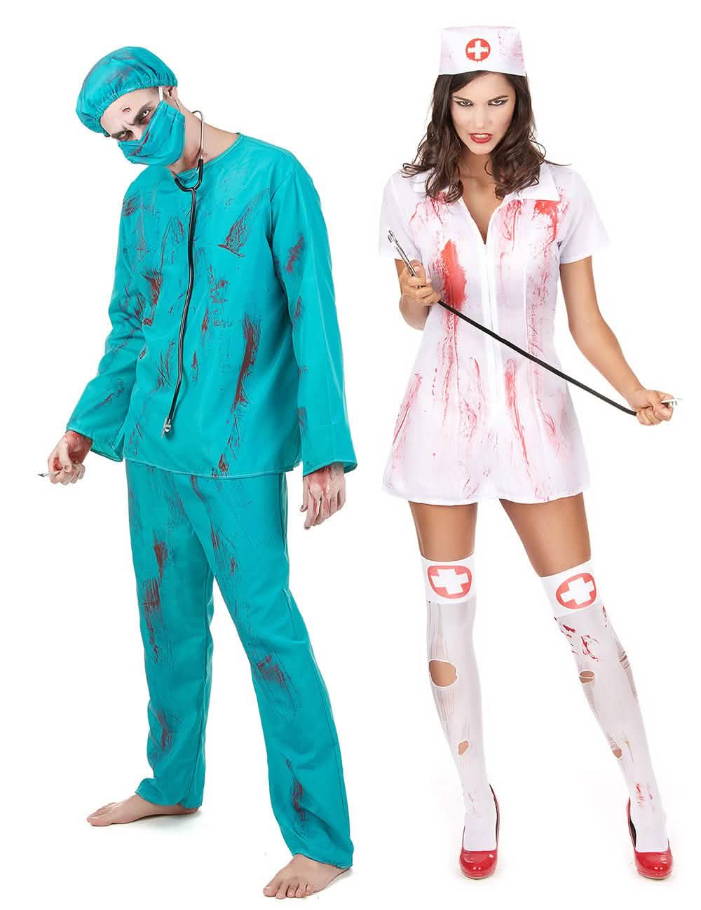 Costum de cuplu zombie chirurg și asistentă, Halloween