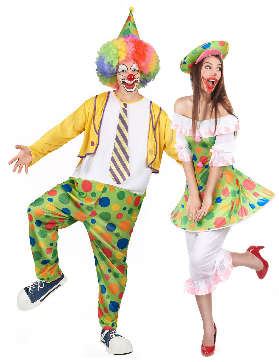 Déguisement de couple clown à pois adulte