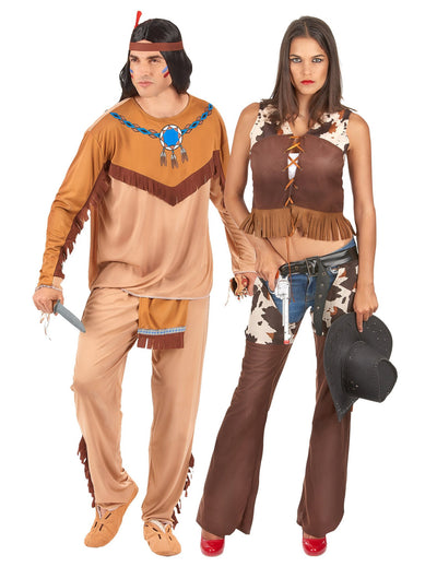 Costum de cuplu indian și cowgirl pentru adulți