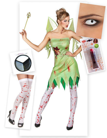 Pachet costum de zână verde însângerată pentru femei, Halloween